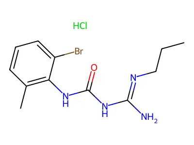 Urea, 1-(2-bromo-6-methylphenyl)-3-propylamidino-, hydrochloride structure