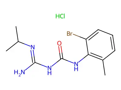 Urea, 1-(2-bromo-6-methylphenyl)-3-isopropylamidino-, hydrochloride structure