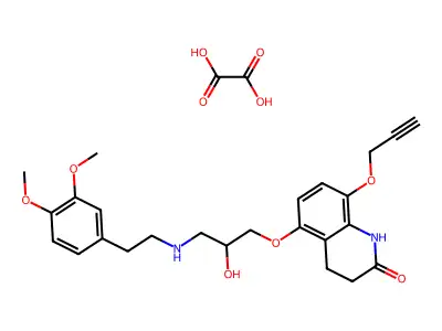 2(1H)-Quinolinone, 3,4-dihydro-5-(3-((2-(3,4-dimethoxyphenyl)ethyl)amino)-2-hydroxypropoxy)-8-(2-propynyloxy)-, ethanedioate (salt) structure