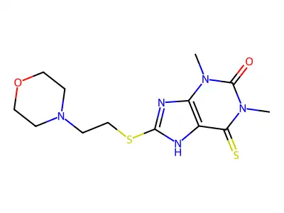 1,3-dimethyl-8-(2-morpholin-4-ylethylsulfanyl)-6-sulfanylidene-7H-purin-2-one structure