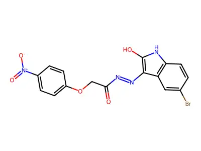 5-Bromo-3-(2-(4-nitrophenoxy)acetylhydrazidyl)-2-oxoindoline structure