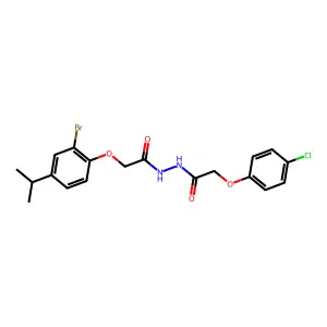N'-[2-(2-bromo-4-propan-2-ylphenoxy)acetyl]-2-(4-chlorophenoxy)acetohydrazide structure