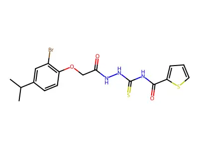 N-({2-[(2-bromo-4-isopropylphenoxy)acetyl]hydrazino}carbonothioyl)-2-thiophenecarboxamide structure