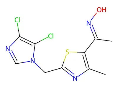 1-{2-[(4,5-dichloro-1H-imidazol-1-yl)methyl]-4-methyl-1,3-thiazol-5-yl}ethan-1-one oxime structure