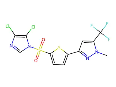 3-{5-[(4,5-dichloro-1H-imidazol-1-yl)sulphonyl]-2-thienyl}-1-methyl-5-(trifluoromethyl)-1H-pyrazole structure
