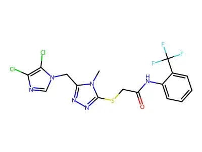 N1-[2-(trifluoromethyl)phenyl]-2-({5-[(4,5-dichloro-1H-imidazol-1-yl)methyl]-4-methyl-4H-1,2,4-triazol-3-yl}thio)acetamide structure