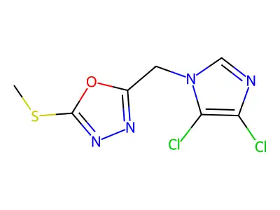 2-[(4,5-dichloro-1H-imidazol-1-yl)methyl]-5-(methylthio)-1,3,4-oxadiazole structure
