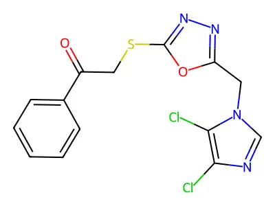 2-({5-[(4,5-dichloro-1H-imidazol-1-yl)methyl]-1,3,4-oxadiazol-2-yl}thio)-1-phenylethan-1-one structure
