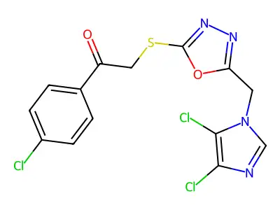 1-(4-chlorophenyl)-2-({5-[(4,5-dichloro-1H-imidazol-1-yl)methyl]-1,3,4-oxadiazol-2-yl}thio)ethan-1-one structure