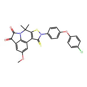 9-[4-(4-chlorophenoxy)phenyl]-2-methoxy-7,7-dimethyl-10-thioxo-9,10-dihydro-7H-isothiazolo[5,4-c]pyrrolo[3,2,1-ij]quinoline-4,5-dione structure