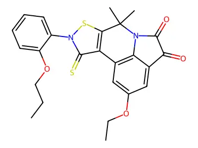 2-ethoxy-7,7-dimethyl-9-(2-propoxyphenyl)-10-thioxo-9,10-dihydro-7H-isothiazolo[5,4-c]pyrrolo[3,2,1-ij]quinoline-4,5-dione structure
