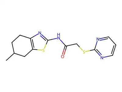 N-(6-methyl-4,5,6,7-tetrahydro-1,3-benzothiazol-2-yl)-2-(pyrimidin-2-ylsulfanyl)acetamide structure
