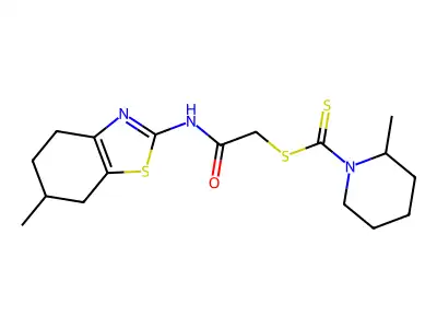 2-[(6-methyl-4,5,6,7-tetrahydro-1,3-benzothiazol-2-yl)amino]-2-oxoethyl 2-methylpiperidine-1-carbodithioate structure