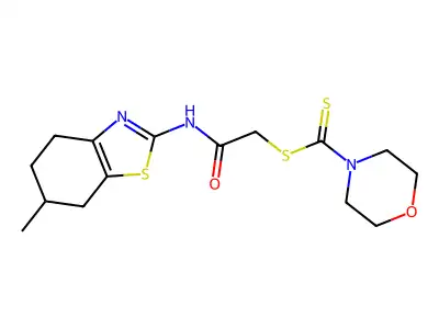 2-[(6-methyl-4,5,6,7-tetrahydro-1,3-benzothiazol-2-yl)amino]-2-oxoethyl morpholine-4-carbodithioate structure