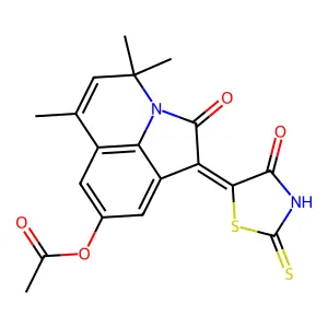 (1Z)-4,4,6-trimethyl-2-oxo-1-(4-oxo-2-thioxo-1,3-thiazolidin-5-ylidene)-1,2-dihydro-4H-pyrrolo[3,2,1-ij]quinolin-8-yl acetate structure