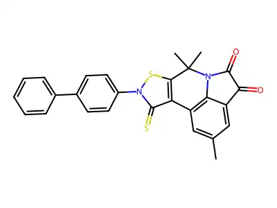 9-(biphenyl-4-yl)-2,7,7-trimethyl-10-thioxo-9,10-dihydro-7H-pyrrolo[3,2,1-ij][1,2]thiazolo[5,4-c]quinoline-4,5-dione structure