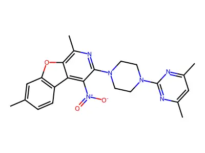3-[4-(4,6-dimethylpyrimidin-2-yl)piperazin-1-yl]-1,7-dimethyl-4-nitro-[1]benzofuro[2,3-c]pyridine structure