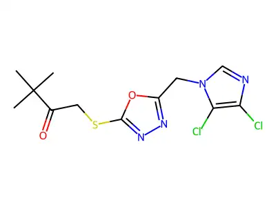 1-({5-[(4,5-dichloro-1H-imidazol-1-yl)methyl]-1,3,4-oxadiazol-2-yl}thio)-3,3-dimethylbutan-2-one structure