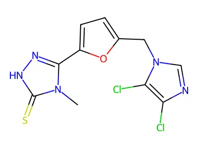 5-{5-[(4,5-dichloro-1H-imidazol-1-yl)methyl]-2-furyl}-4-methyl-4H-1,2,4-triazole-3-thiol structure