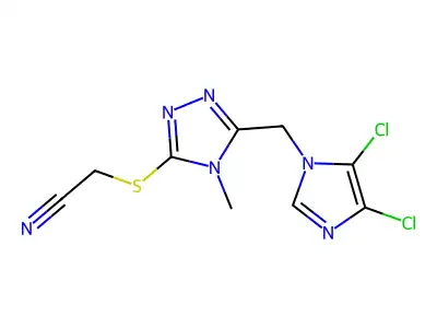 2-({5-[(4,5-dichloro-1H-imidazol-1-yl)methyl]-4-methyl-4H-1,2,4-triazol-3-yl}thio)acetonitrile structure