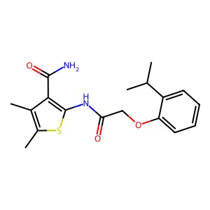 2-{[(2-Isopropylphenoxy)acetyl]amino}-4,5-dimethyl-3-thiophenecarboxamide structure