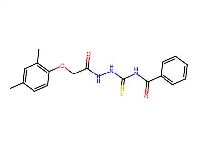 2-(2,4-dimethylphenoxy)-N-{[(phenylformamido)methanethioyl]amino}acetamide structure