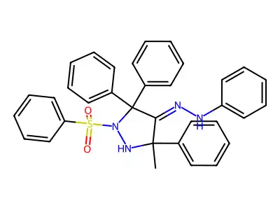 N-[(E)-[1-(benzenesulfonyl)-3-methyl-3,5,5-triphenylpyrazoli structure