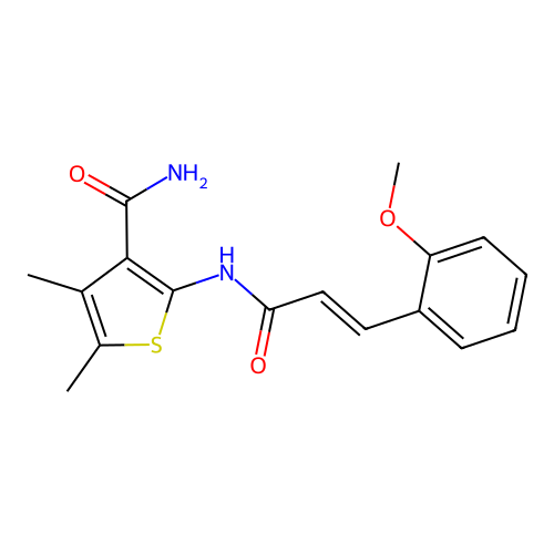 2-{[3-(2-methoxyphenyl)acryloyl]amino}-4,5-dimethyl-3-thiophenecarboxamide structure