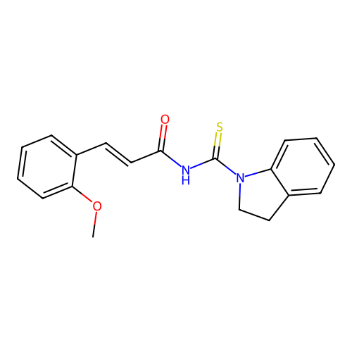 (E)-N-(2,3-dihydroindole-1-carbothioyl)-3-(2-methoxyphenyl)prop-2-enamide structure