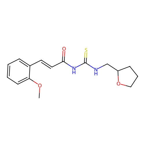 (E)-3-(2-methoxyphenyl)-N-(((tetrahydrofuran-2-yl)methyl)carbamothioyl)acrylamide structure