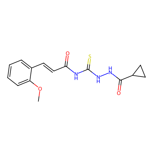 (2E)-N-{[2-(cyclopropylcarbonyl)hydrazino]carbonothioyl}-3-(2-methoxyphenyl)acrylamide structure