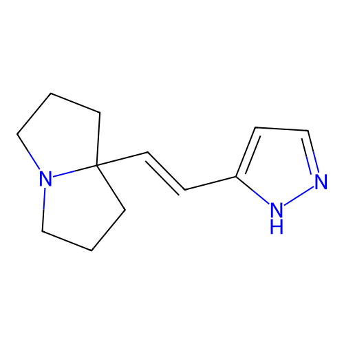 8-[(E)-2-(1H-pyrazol-5-yl)ethenyl]-1,2,3,5,6,7-hexahydropyrrolizine structure