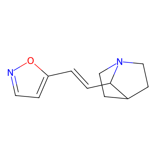 5-[(E)-2-(1-azabicyclo[2.2.1]heptan-7-yl)ethenyl]-1,2-oxazole structure