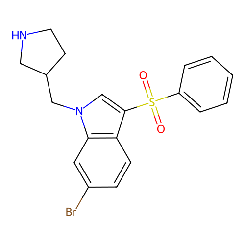 1H-Indole, 6-bromo-3-(phenylsulfonyl)-1-(3-pyrrolidinylmethyl)- structure