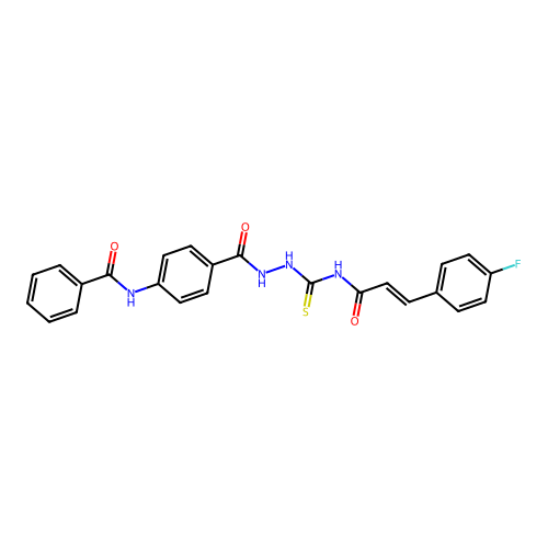 N-[4-[[[(E)-3-(4-fluorophenyl)prop-2-enoyl]carbamothioylamino]carbamoyl]phenyl]benzamide structure
