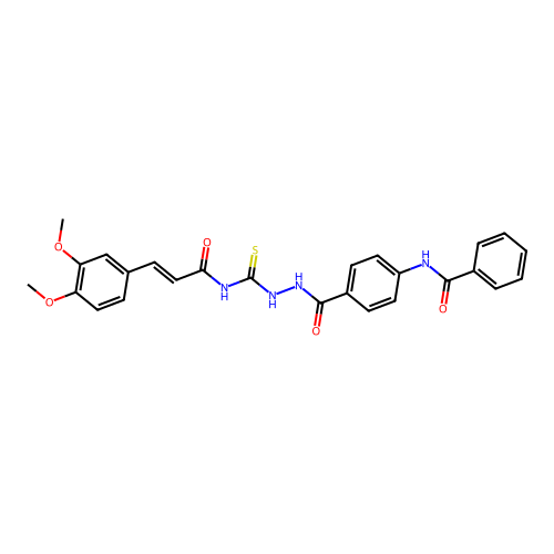N-[4-[[3-(3,4-dimethoxyphenyl)prop-2-enoylthiocarbamoylamino]carbamoyl]phenyl]benzamide structure