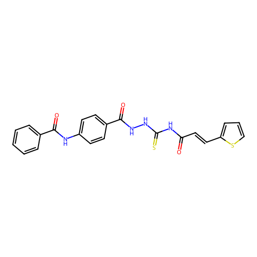 N-(4-{[2-({[3-(2-thienyl)acryloyl]amino}carbonothioyl)hydrazino]carbonyl}phenyl)benzamide structure