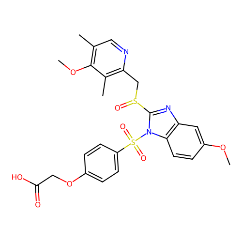 Acetic acid, 2-(4-((5-methoxy-2-(((4-methoxy-3,5-dimethyl-2-pyridinyl)methyl)sulfinyl)-1H-benzimidazol-1-yl)sulfonyl)phenoxy)- structure