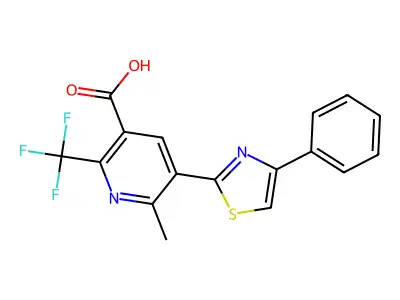 6-methyl-5-(4-phenyl-1,3-thiazol-2-yl)-2-(trifluoromethyl)nicotinic acid structure