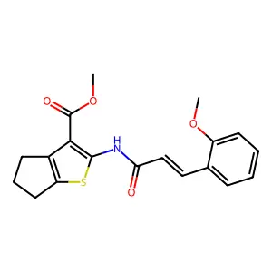 (E)-methyl 2-(3-(2-methoxyphenyl)acrylamido)-5,6-dihydro-4H-cyclopenta[b]thiophene-3-carboxylate structure