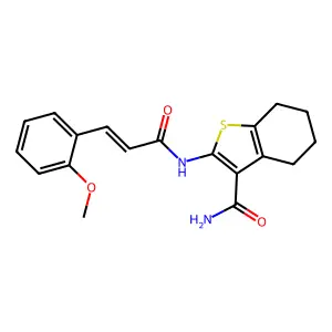 (E)-2-(3-(2-methoxyphenyl)acrylamido)-4,5,6,7-tetrahydrobenzo[b]thiophene-3-carboxamide structure