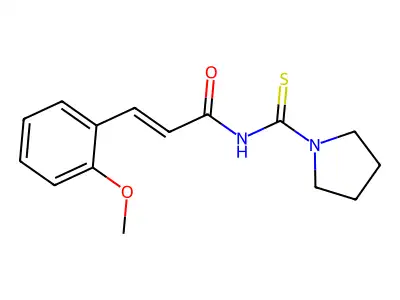 (2E)-3-(2-methoxyphenyl)-N-(pyrrolidin-1-ylcarbonothioyl)prop-2-enamide structure