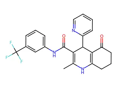 2-methyl-5-oxo-4-pyridin-2-yl-N-[3-(trifluoromethyl)phenyl]-4,6,7,8-tetrahydro-1H-quinoline-3-carboxamide structure