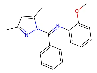 (E)-1-(3,5-Dimethyl-1H-pyrazol-1-yl)-N-(2-methoxyphenyl)-1-phenylmethanimine structure