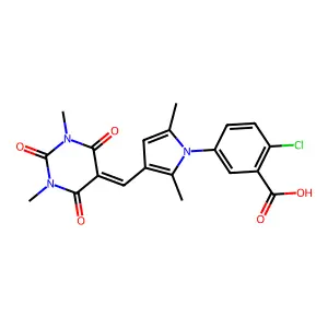2-chloro-5-{3-[(1,3-dimethyl-2,4,6-trioxotetrahydro-5(2H)-pyrimidinylidene)methyl]-2,5-dimethyl-1H-pyrrol-1-yl}benzoic acid structure