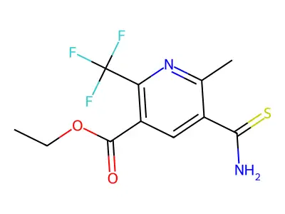 Ethyl 5-(aminocarbonothioyl)-6-methyl-2-(trifluoromethyl)nicotinate structure