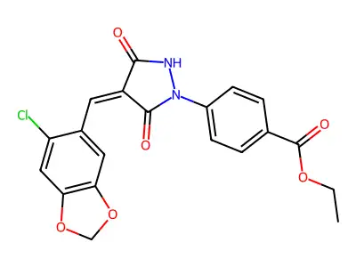 ethyl 4-[4-[(6-chloro-1,3-benzodioxol-5-yl)methylidene]-3,5-dioxopyrazolidin-1-yl]benzoate structure