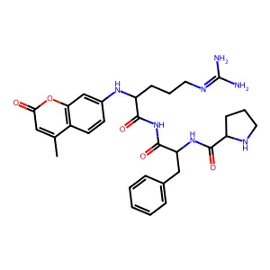 Prolyl-phenylalanyl-arginine-4-methylcoumaryl-7-amide structure