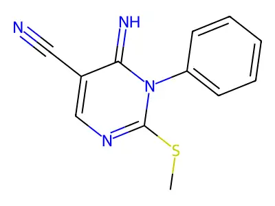 6-Imino-2-methylsulfanyl-1-phenylpyrimidine-5-carbonitrile structure