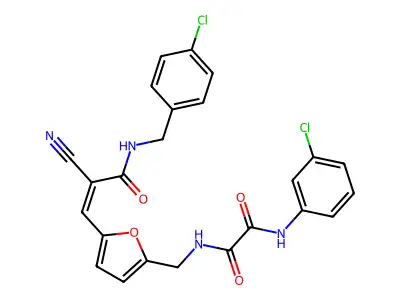 N'-(3-chlorophenyl)-N-[[5-[3-[(4-chlorophenyl)methylamino]-2-cyano-3-oxoprop-1-enyl]furan-2-yl]methyl]oxamide structure